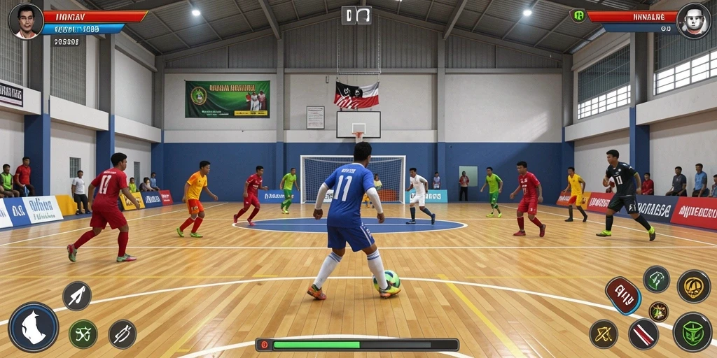 Gambar pertarungan epik dengan monster besar.
